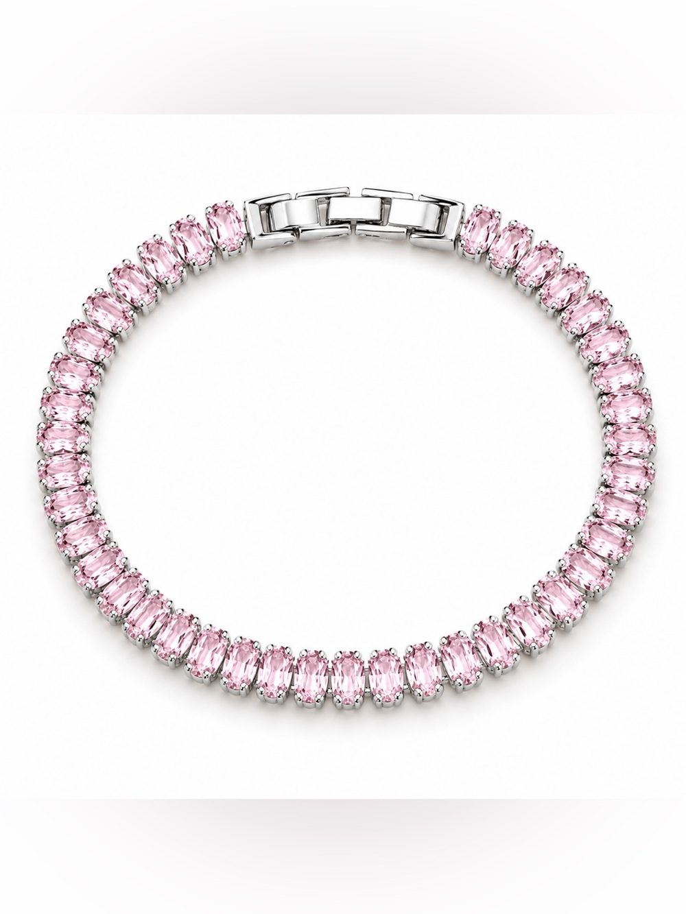 18k White Gold Plated Pink Tennis Bracelet